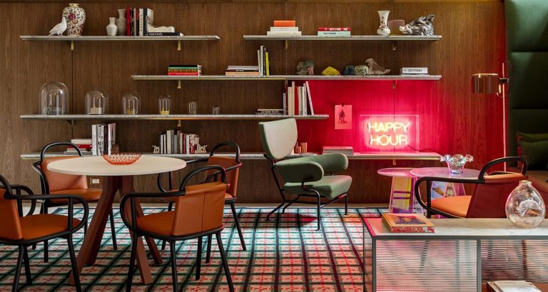 Patricia Urquiola designs a colorful Hotel Room Mate Giulia in Milan | You can visit us at our website, www.essentialhome.eu and check our Pinterest @midcenturyblog to get more #MidCenturyModern inspiration.