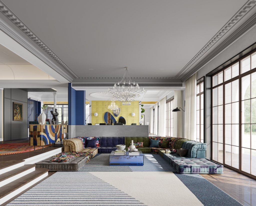 blue accent eclectic living room 1024x824