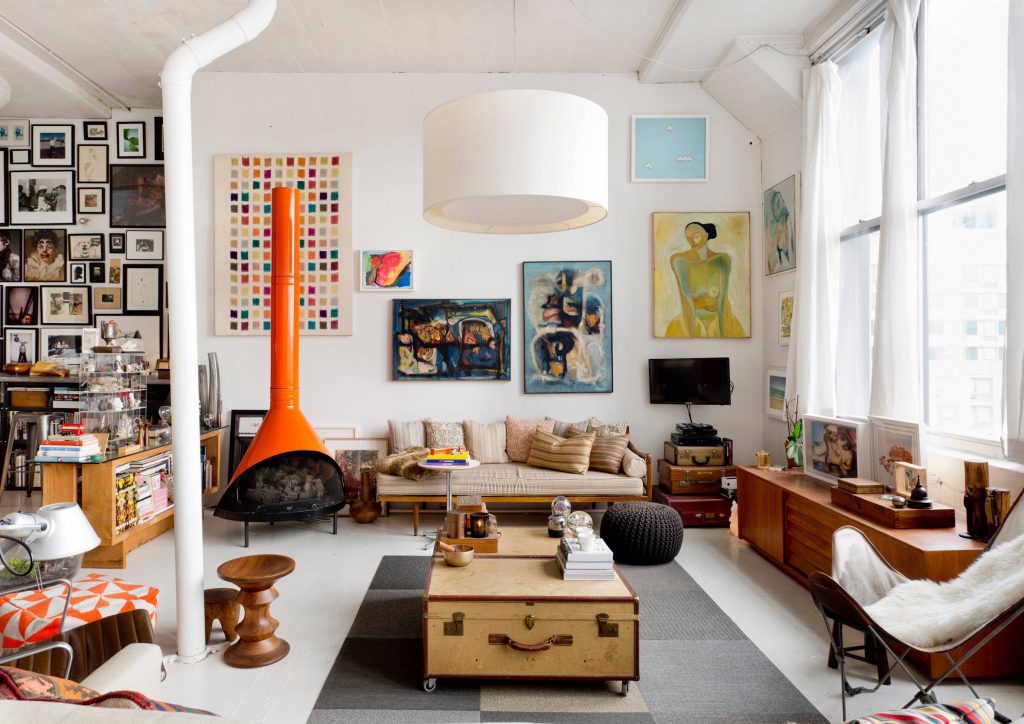 eclectic living room fireplace 1024x724