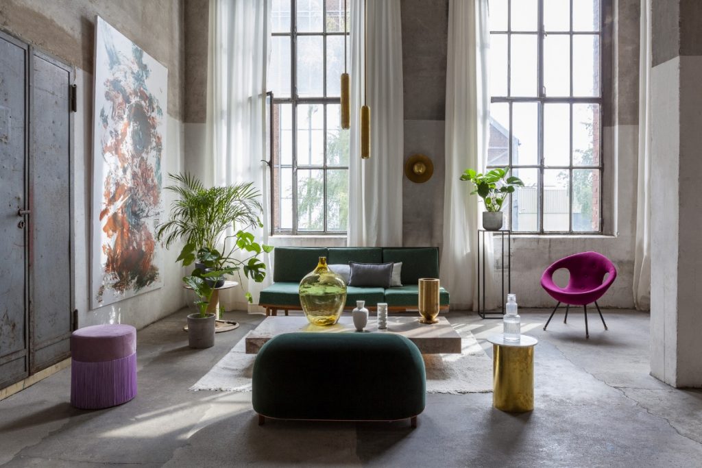 green accent eclectic living room 1024x683