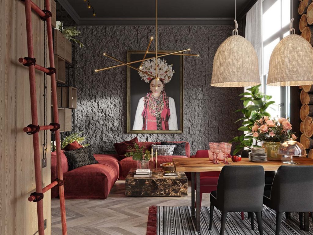 red and gray eclectic living room 1024x768